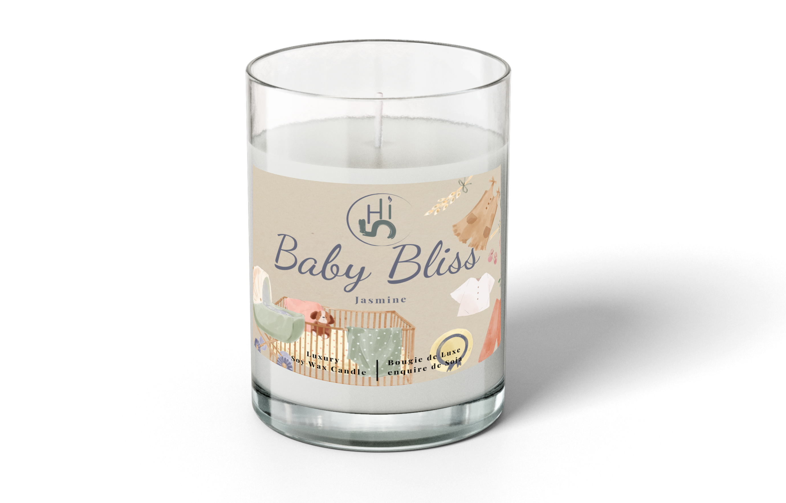 Hi5 Baby Bliss Jasmine Scented Candle, Luxurious Soy Wax, Single Wick, 10-16 Hours Burn Time, 8 oz (160g)