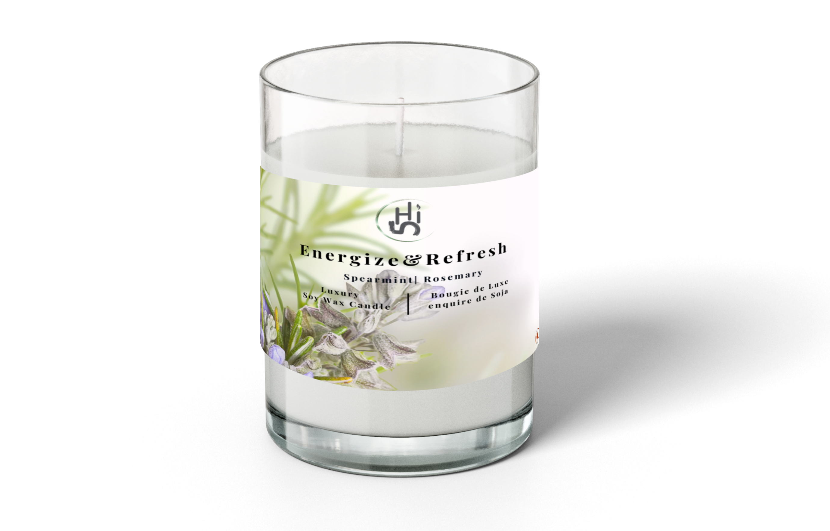 Hi5 Energize and Refresh Spearmint and Rosemary Scented Candle,  Luxurious Soy Wax, Single Wick, 10-16 Hours Burn Time, 8 oz (160g)