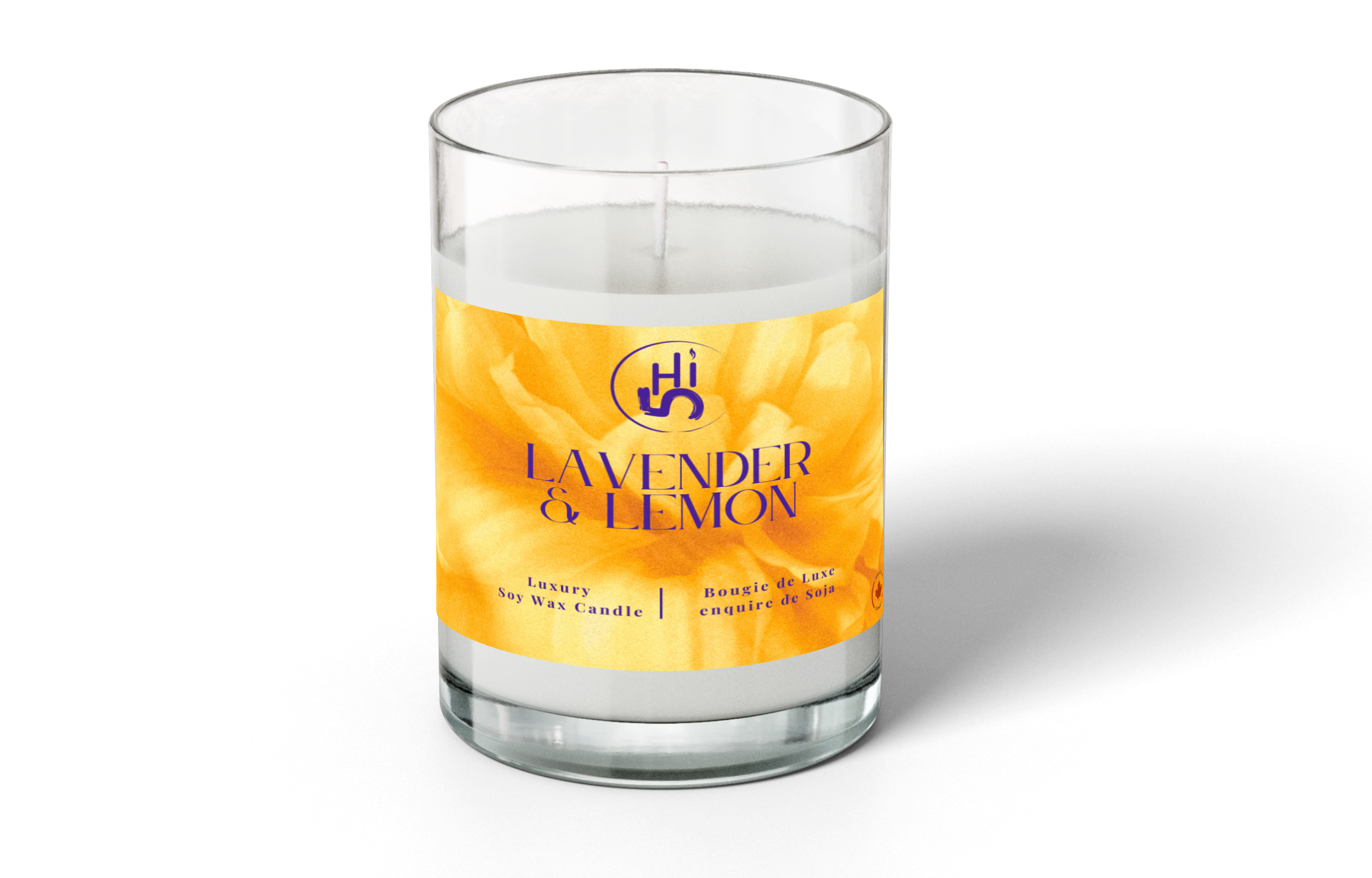 Hi5 Lavender and Lemon Scented Candle, Luxurious Soy Wax, Single Wick, 10-16 Hours Burn Time, 8 oz (160g)