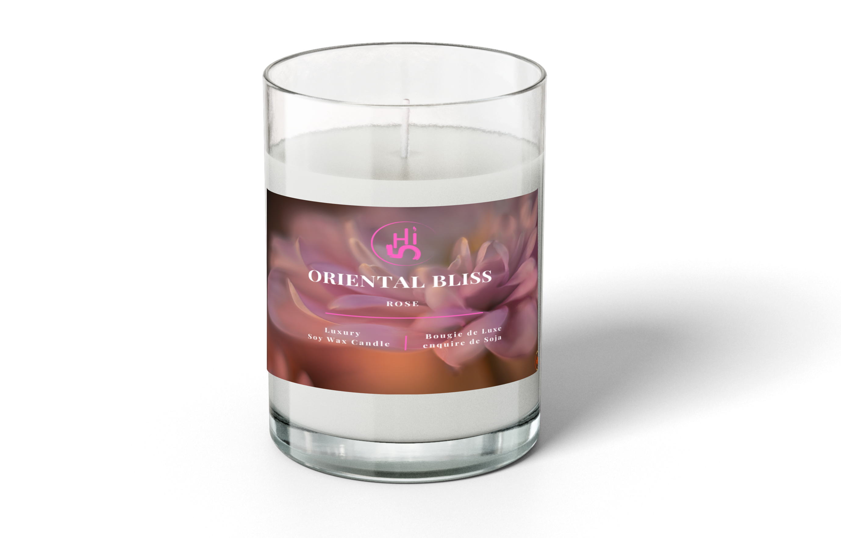 Hi5 Oriental Bliss Rose Scented Candle, Luxurious Soy Wax, Single Wick, 10-16 Hours Burn Time, 8 oz (160g)