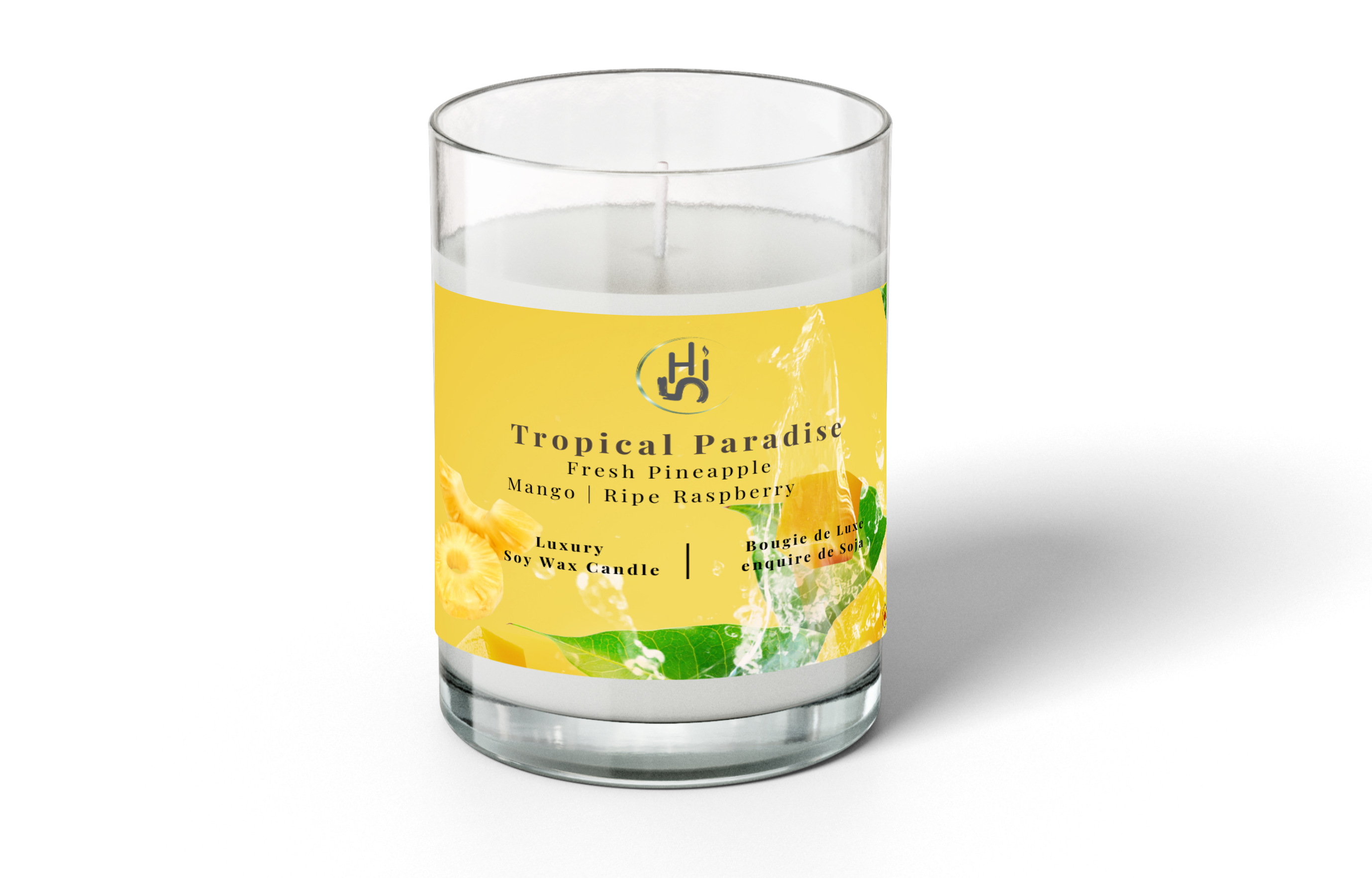 Hi5 Tropical Paradise Fresh Pineapple, Mano and Ripe Raspberry Scented Candle,  Luxurious Soy Wax, Single Wick, 10-16 Hours Burn Time, 8oz (160g) 160gm