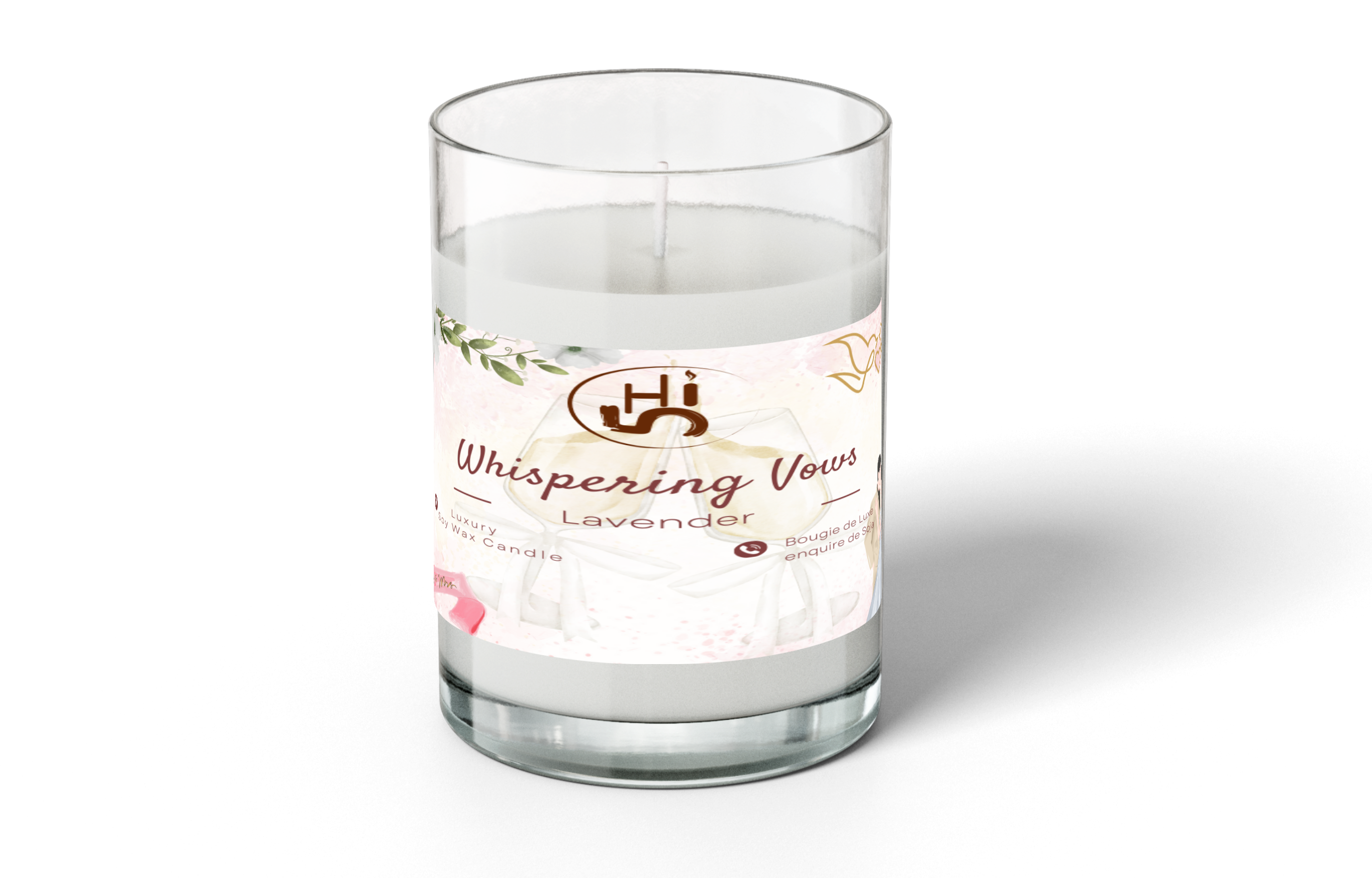 Hi5 Whispering Vows Lavender Scented Candle,  Luxurious Soy Wax, Single Wick, 10-16 Hours Burn Time, 8 oz (160g) 160gm