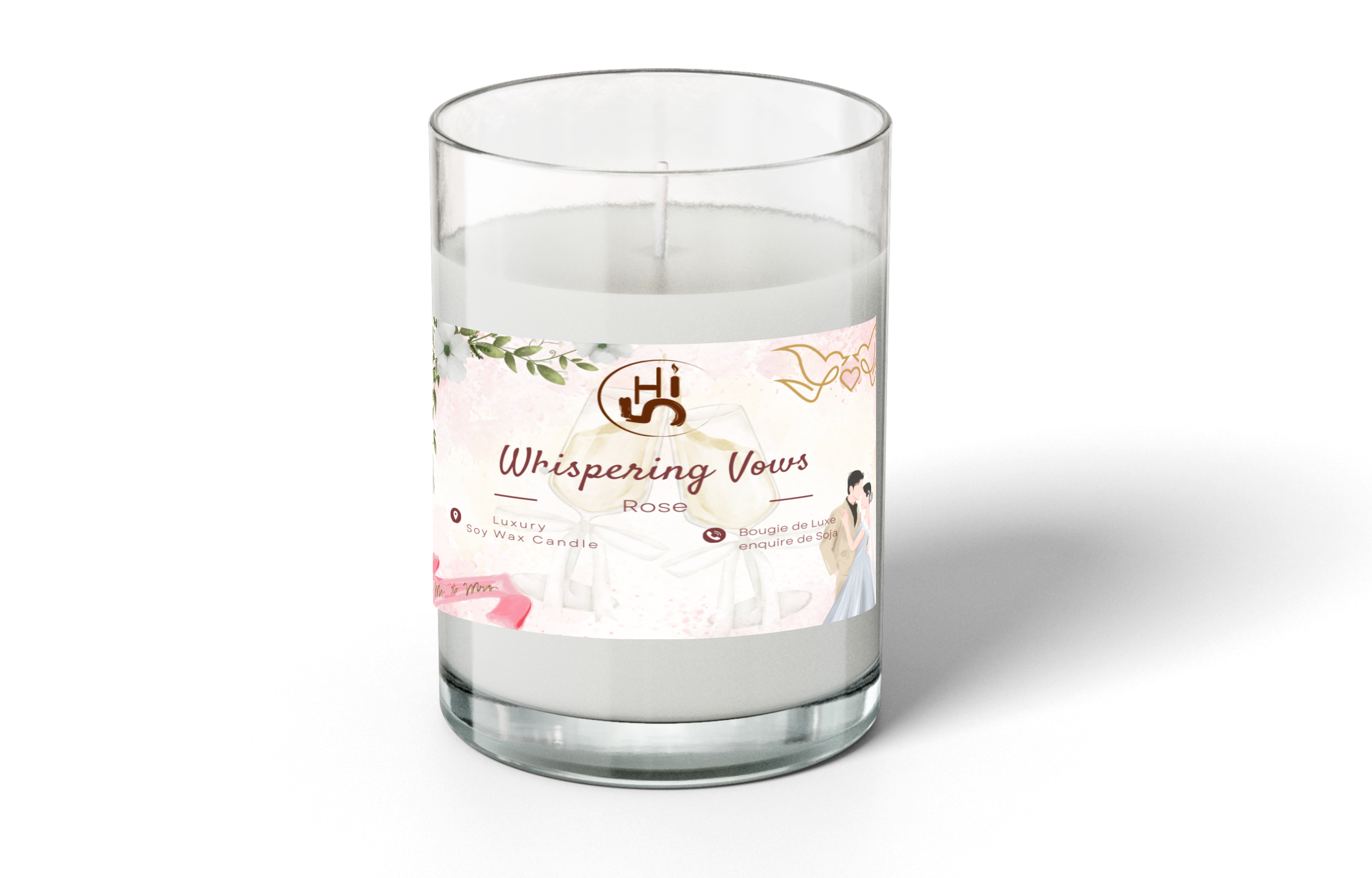 Hi5 Whispering Vows Rose Scented Candle,  Luxurious Soy Wax, Single Wick, 10-16 Hours Burn Time, 8 oz (160g) 160gm